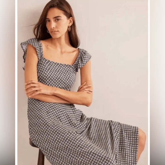 Boden Frill Detail‎ Jersey Midi Dress Sz 14 R Bloom Bud Stretch  NWOT - Picture 2 of 7